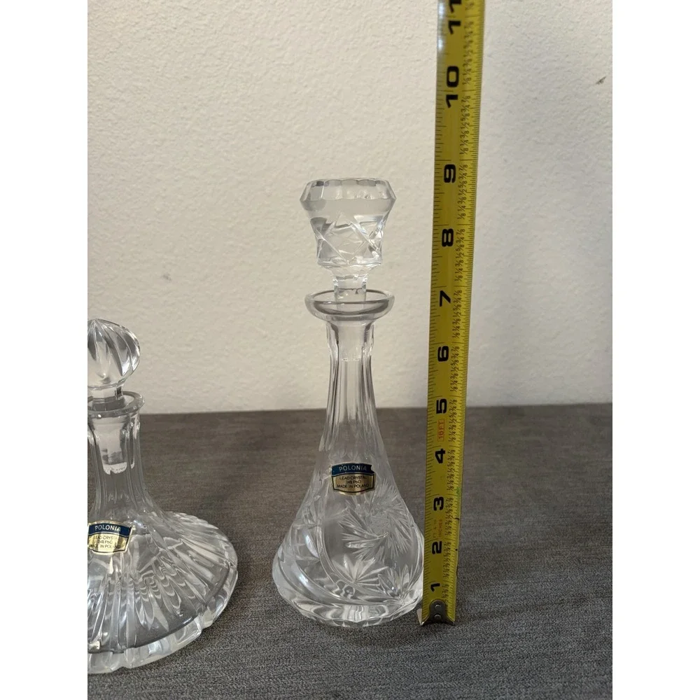 2 Vintage MCM Hand Cut 24% PbO Lead Crystal Decanter Polonia Made In Poland